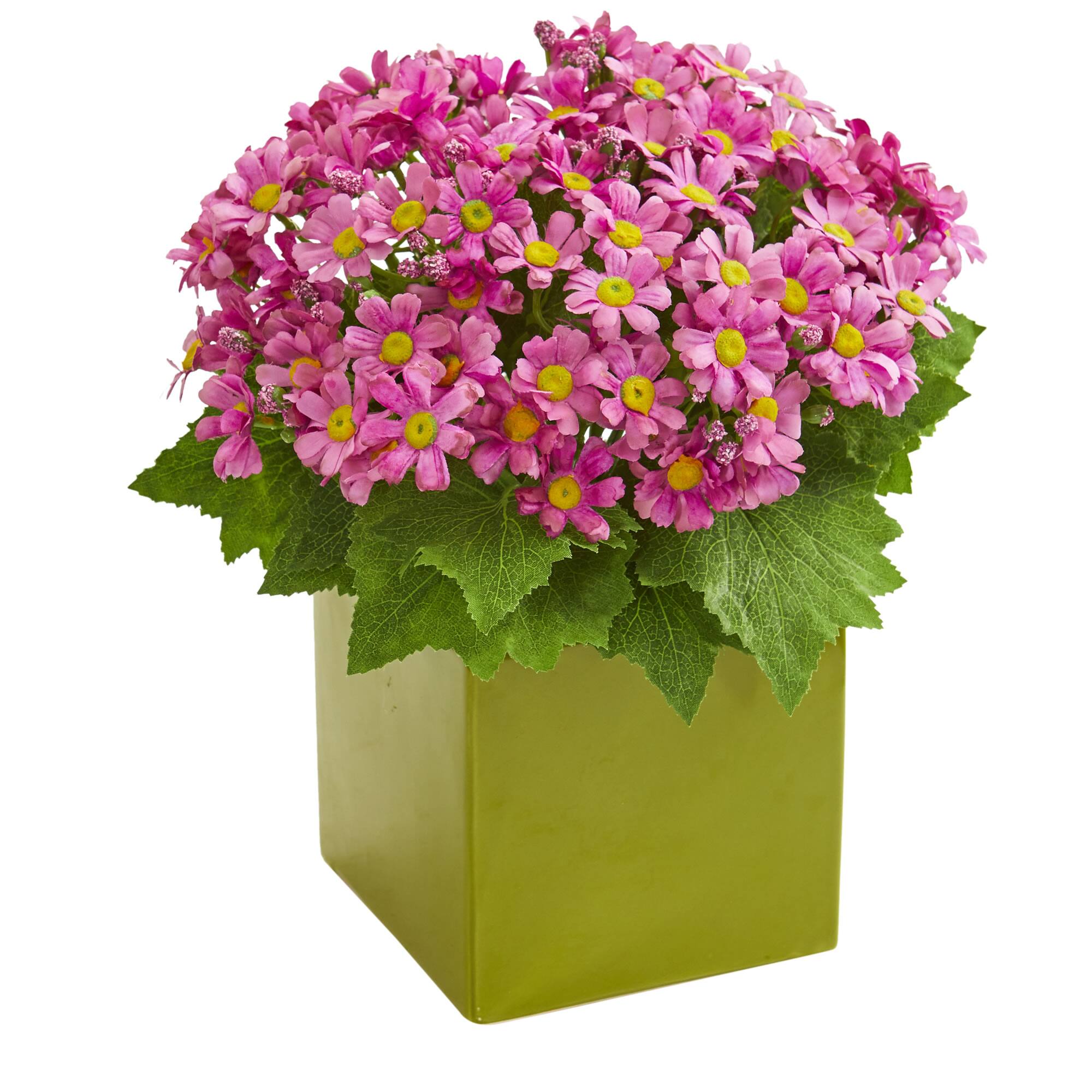11" Daisy Arrangement in Green Vase